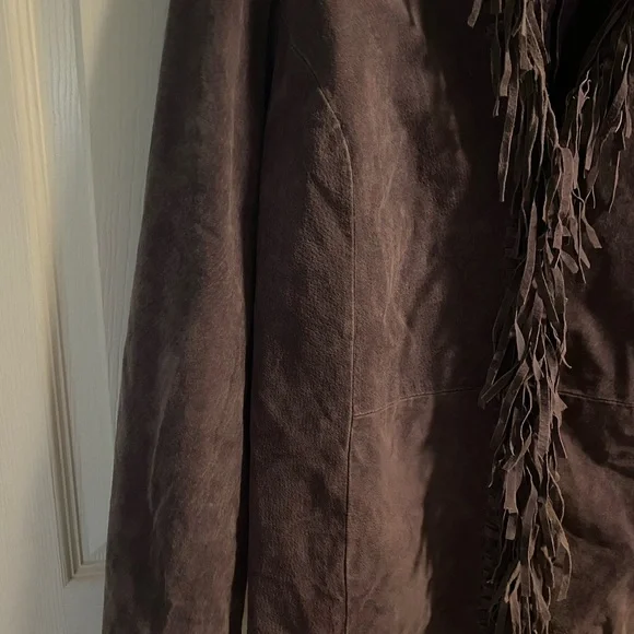 Ladies Beautiful Purple Dialogue Leather Jacket With Fringes Size Large - Picture 4 of 7